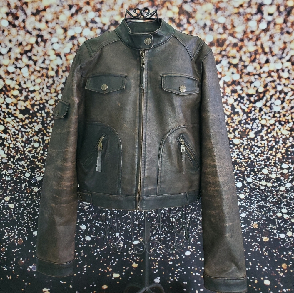 Refuge brown faux leather jacket. Size Large